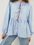 'Adalet' Linen Look Tie Front Smock Blouse - Celes Fashion